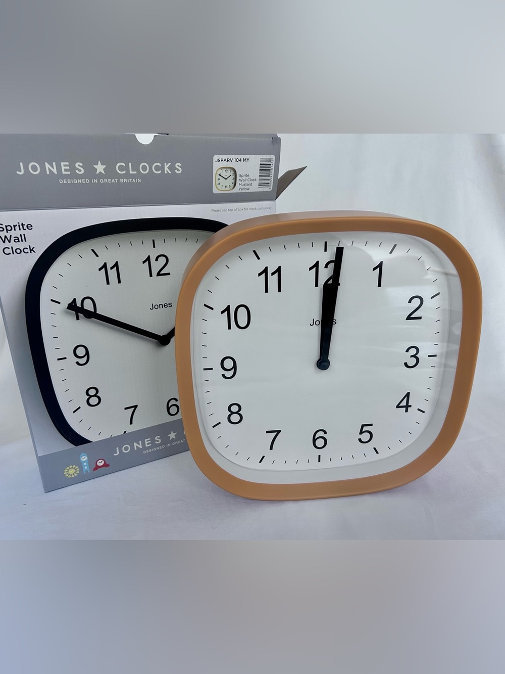 Jones Clocks Sprite Mustard Yellow Retro MCM Wall Clock New in Box